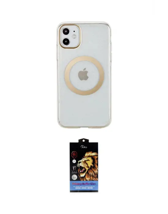 ieg™ iPhone 11 Kılıf Pusula Form - Siyah Buffer Hayalet Cam Ekran Koruyucu