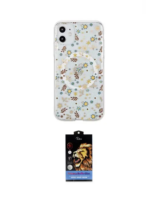 ieg™ iPhone 11 Kılıf Pusula Form - Siyah Buffer Hayalet Cam Ekran Koruyucu