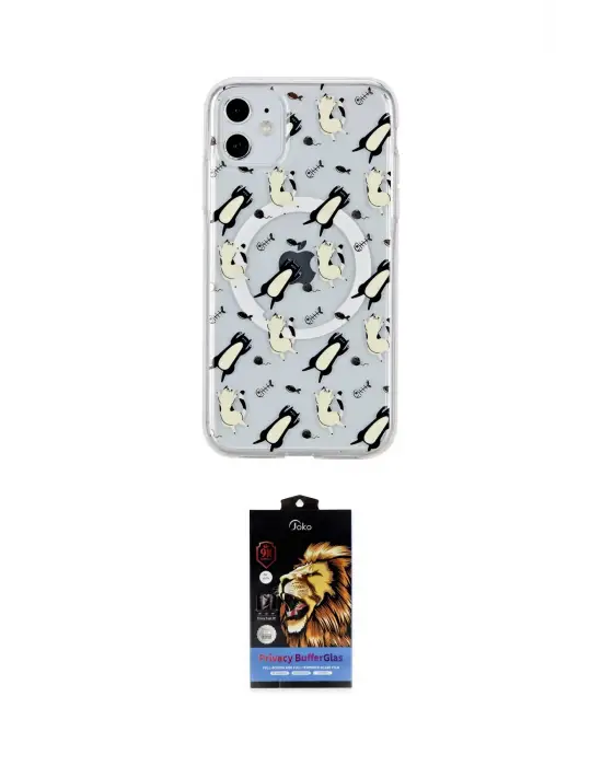 ieg™ iPhone 11 Kılıf Pusula Form - Siyah Buffer Hayalet Cam Ekran Koruyucu