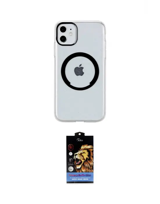 ieg™ iPhone 11 Kılıf Pusula Form - Siyah Buffer Hayalet Cam Ekran Koruyucu