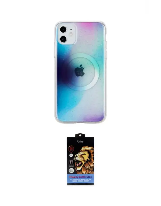ieg™ iPhone 11 Kılıf Pusula Form - Siyah Buffer Hayalet Cam Ekran Koruyucu