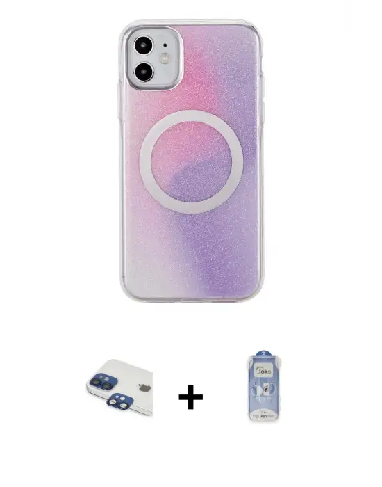 ieg™ iPhone 11 Kılıf Pusula Form - Siyah Joko Magic 5D Cam + Pers Alüminyum Kamera Lens - LT