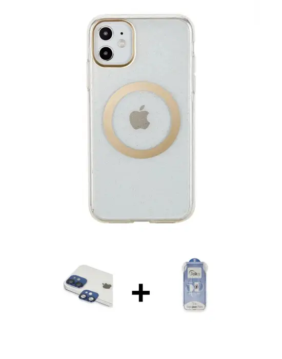 ieg™ iPhone 11 Kılıf Pusula Form - Siyah Joko Magic 5D Cam + Pers Alüminyum Kamera Lens - LT