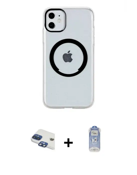 ieg™ iPhone 11 Kılıf Pusula Form - Siyah Joko Magic 5D Cam + Pers Alüminyum Kamera Lens - LT