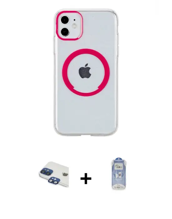 ieg™ iPhone 11 Kılıf Pusula Form - Siyah Joko Magic 5D Cam + Pers Alüminyum Kamera Lens - LT