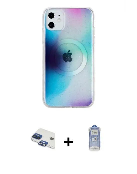 ieg™ iPhone 11 Kılıf Pusula Form - Siyah Joko Magic 5D Cam + Pers Alüminyum Kamera Lens - LT