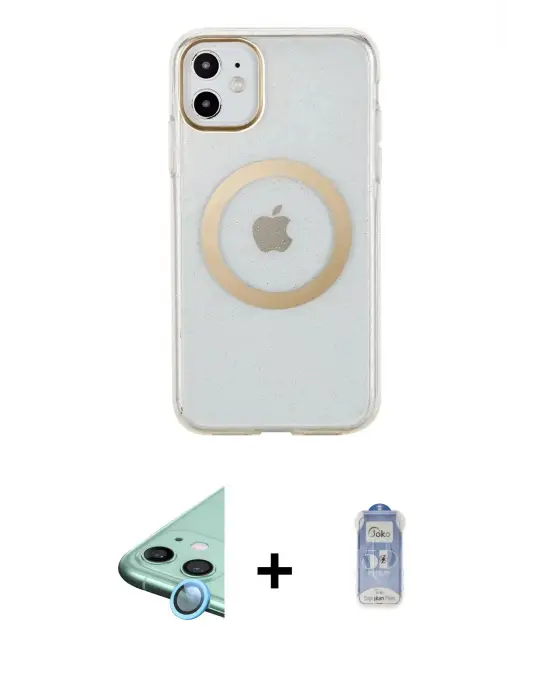 ieg™ iPhone 11 Kılıf Pusula Form - Siyah Joko Magic 5D Cam + Raze Metal Kamera Lens - MI