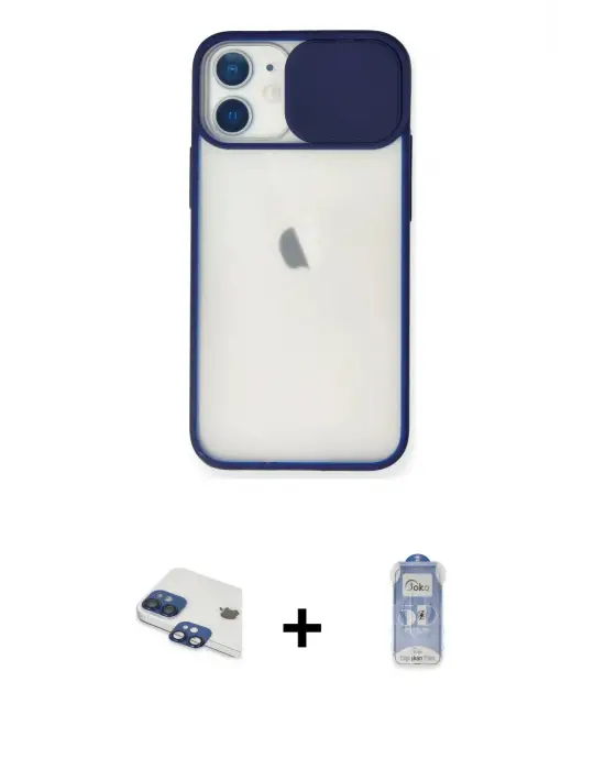ieg™ iPhone 11 Kılıf Vadi Çizgi - Siyah Joko Magic 5D Cam + Pers Alüminyum Kamera Lens - LT