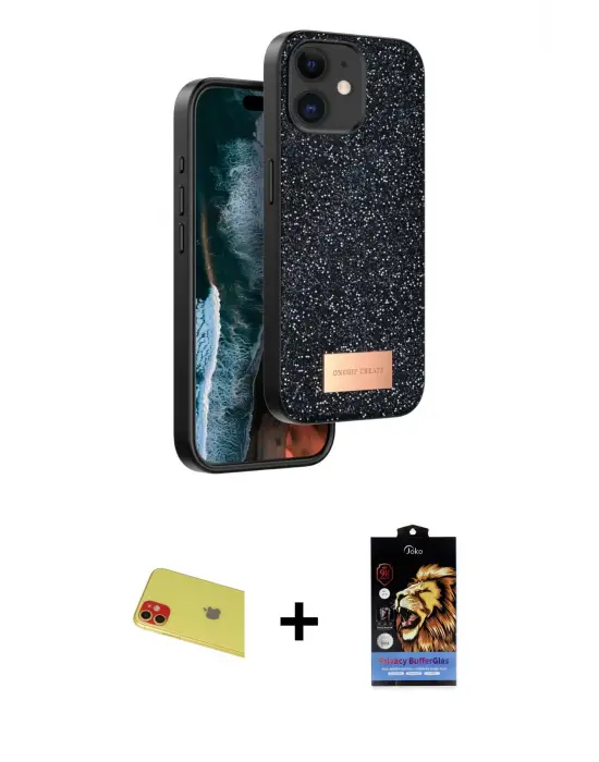 ieg™ iPhone 11 Kılıf Vadi Klasik Serisi - Siyah Buffer Hayalet Cam Ekran Koruyucu + Rainbow Kamera Lens Koruma Cam - KI