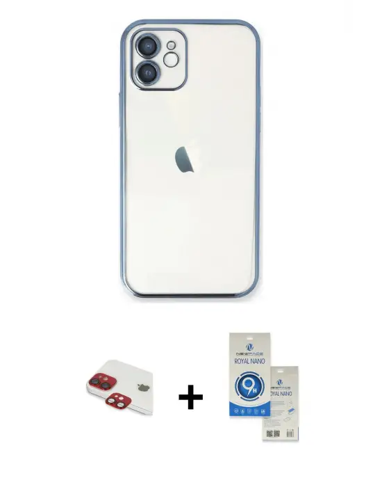 ieg™ iPhone 11 Kılıf Vadi Minimal - Şeffaf Royal Nano Ekran Koruyucu + Pers Alüminyum Kamera Lens - KI