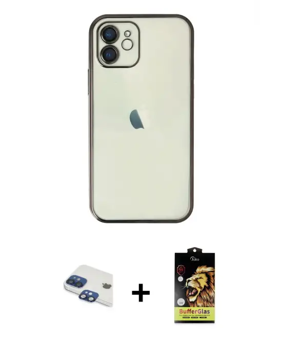 ieg™ iPhone 11 Kılıf Vadi Minimal - Siyah Buffer Cam Ekran Koruyucu + Pers Alüminyum Kamera Lens - LT