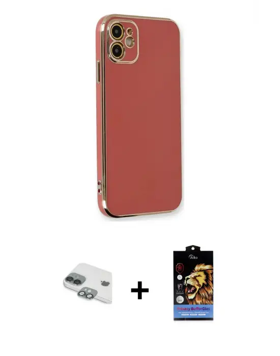 ieg™ iPhone 11 Kılıf Yankı Serisi - Siyah Buffer Hayalet Cam Ekran Koruyucu + Pers Alüminyum Kamera Lens - YL