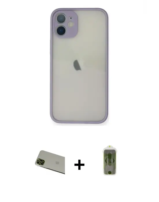 ieg™ iPhone 11 Pro Max Kılıf Ahenk Çizgi Serisi - Siyah Joko Magic 5D Hayalet Cam + Rainbow Kamera Lens Koruma Cam - YL