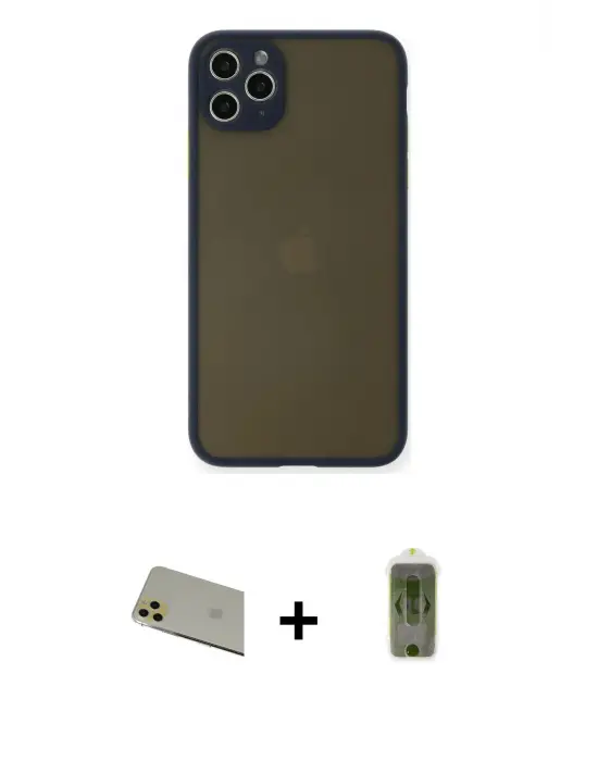 ieg™ iPhone 11 Pro Max Kılıf Ahenk Çizgi Serisi - Siyah Joko Magic 5D Hayalet Cam + Rainbow Kamera Lens Koruma Cam - GD