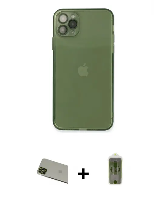 ieg™ iPhone 11 Pro Max Kılıf Ahenk Doku - Siyah Joko Magic 5D Hayalet Cam + Rainbow Kamera Lens Koruma Cam - YL