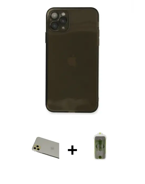 ieg™ iPhone 11 Pro Max Kılıf Ahenk Doku - Siyah Joko Magic 5D Hayalet Cam + Rainbow Kamera Lens Koruma Cam - GD