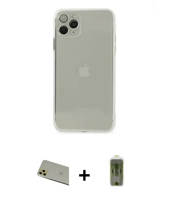 ieg™ iPhone 11 Pro Max Kılıf Ahenk Doku - Siyah Joko Magic 5D Hayalet Cam + Rainbow Kamera Lens Koruma Cam - GD