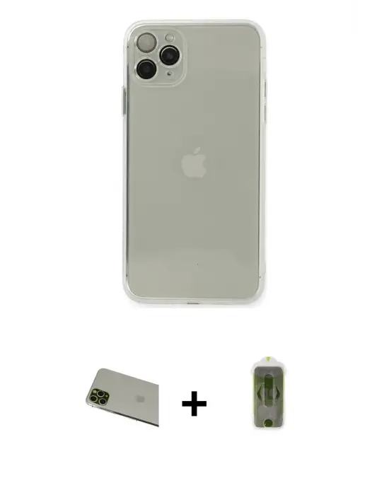 ieg™ iPhone 11 Pro Max Kılıf Ahenk Doku - Siyah Joko Magic 5D Hayalet Cam + Rainbow Kamera Lens Koruma Cam - YL