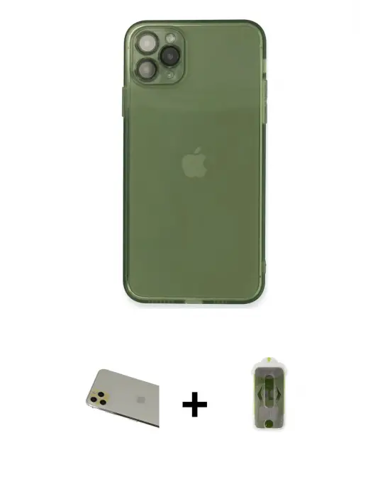 ieg™ iPhone 11 Pro Max Kılıf Ahenk Doku - Siyah Joko Magic 5D Hayalet Cam + Rainbow Kamera Lens Koruma Cam - GD