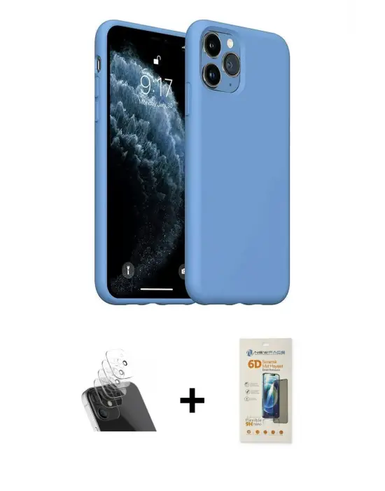 ieg™ iPhone 11 Pro Max Kılıf Ahenk Serisi - Siyah 6D Mat Seramik Hayalet Nano Ekran Koruyucu + Kamera Lens Koruma Cam - SF