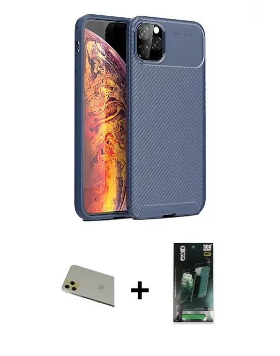 ieg™ iPhone 11 Pro Max Kılıf Eksen Form Prime - Şeffaf 360 Full Body Arka Koruyucu + Rainbow Kamera Lens Koruma Cam - GD