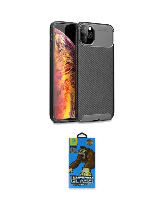 ieg™ iPhone 11 Pro Max Kılıf Eksen Form Prime - Siyah 18D Cam Ekran Koruyucu