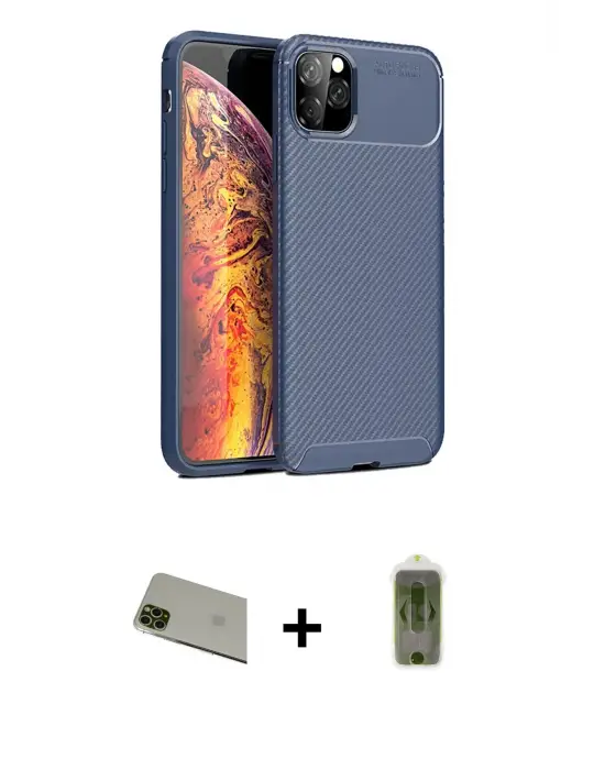 ieg™ iPhone 11 Pro Max Kılıf Eksen Form Prime - Siyah Joko Magic 5D Hayalet Cam + Rainbow Kamera Lens Koruma Cam - YL