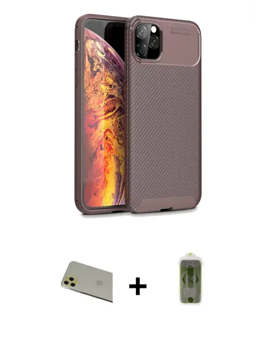 ieg™ iPhone 11 Pro Max Kılıf Eksen Form Prime - Siyah Joko Magic 5D Hayalet Cam + Rainbow Kamera Lens Koruma Cam - GD