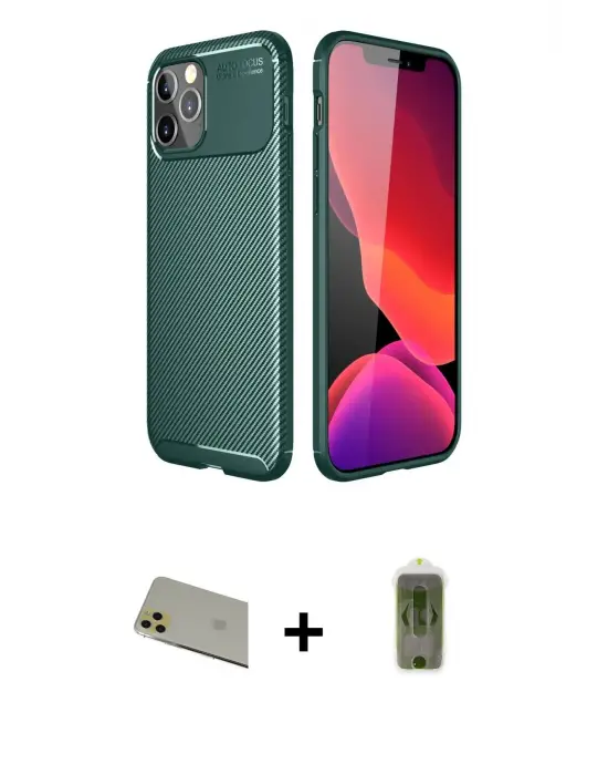 ieg™ iPhone 11 Pro Max Kılıf Eksen Form Prime - Siyah Joko Magic 5D Hayalet Cam + Rainbow Kamera Lens Koruma Cam - GD