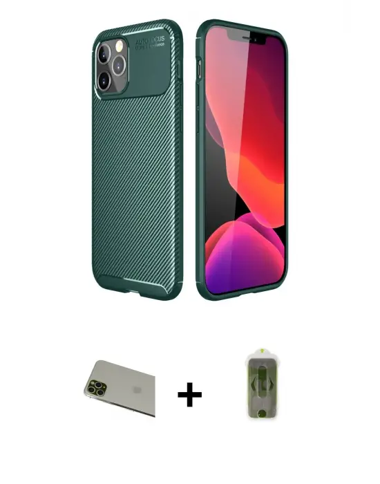 ieg™ iPhone 11 Pro Max Kılıf Eksen Form Prime - Siyah Joko Magic 5D Hayalet Cam + Rainbow Kamera Lens Koruma Cam - YL