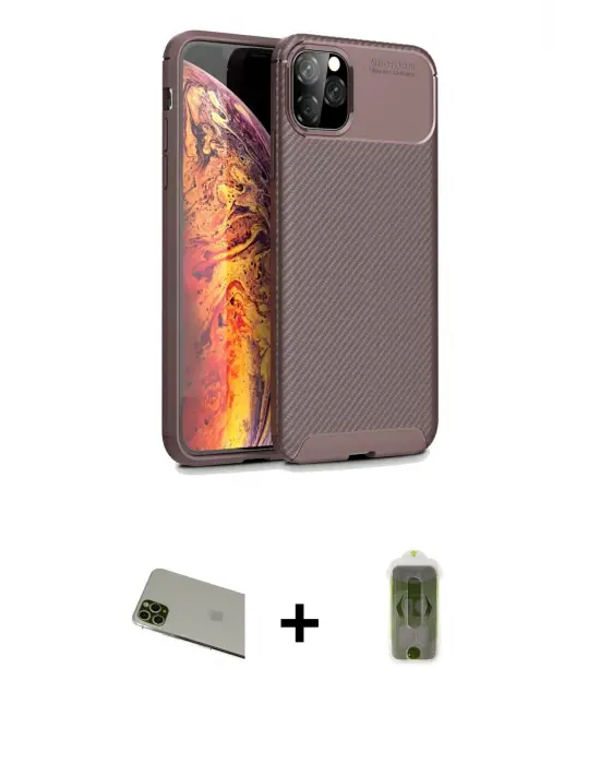 ieg™ iPhone 11 Pro Max Kılıf Eksen Form Prime - Siyah Joko Magic 5D Hayalet Cam + Rainbow Kamera Lens Koruma Cam - YL