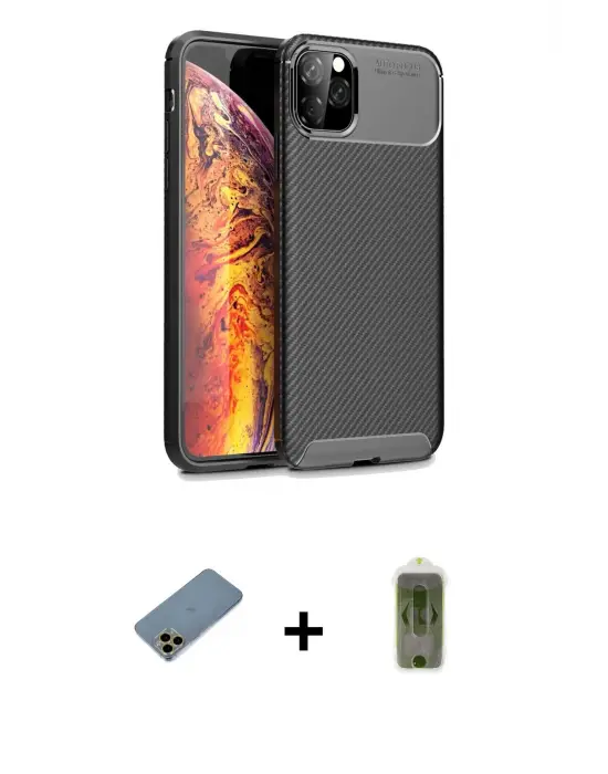 ieg™ iPhone 11 Pro Max Kılıf Eksen Form Prime - Siyah Joko Magic 5D Hayalet Cam + Shine Kamera Lens Koruma Cam - GD