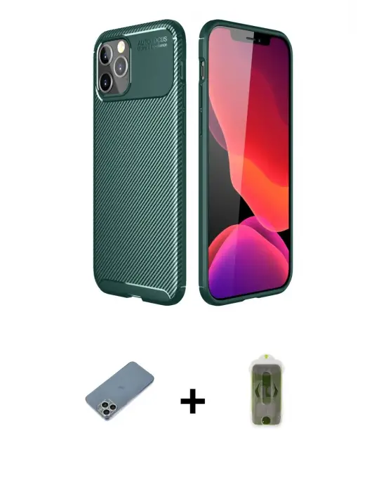 ieg™ iPhone 11 Pro Max Kılıf Eksen Form Prime - Siyah Joko Magic 5D Hayalet Cam + Shine Kamera Lens Koruma Cam - GS