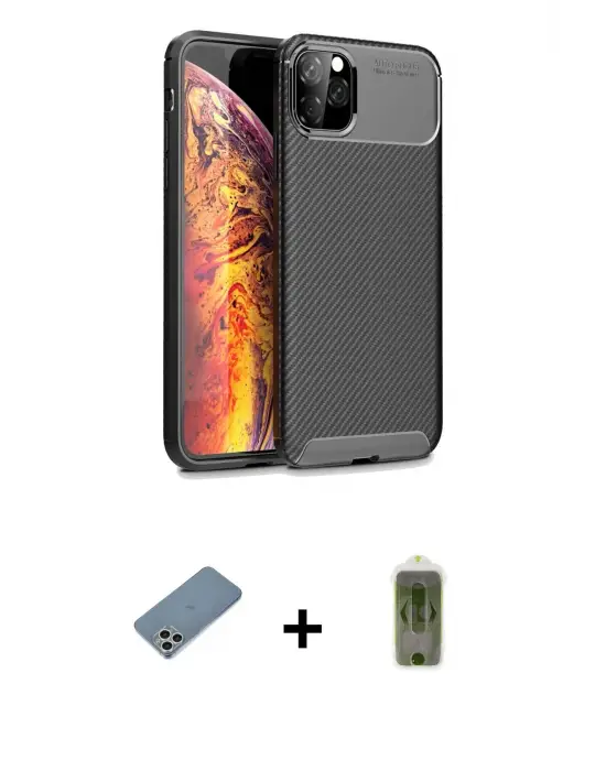 ieg™ iPhone 11 Pro Max Kılıf Eksen Form Prime - Siyah Joko Magic 5D Hayalet Cam + Shine Kamera Lens Koruma Cam - GS