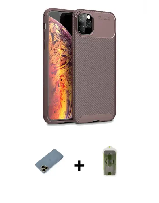 ieg™ iPhone 11 Pro Max Kılıf Eksen Form Prime - Siyah Joko Magic 5D Hayalet Cam + Shine Kamera Lens Koruma Cam - GD