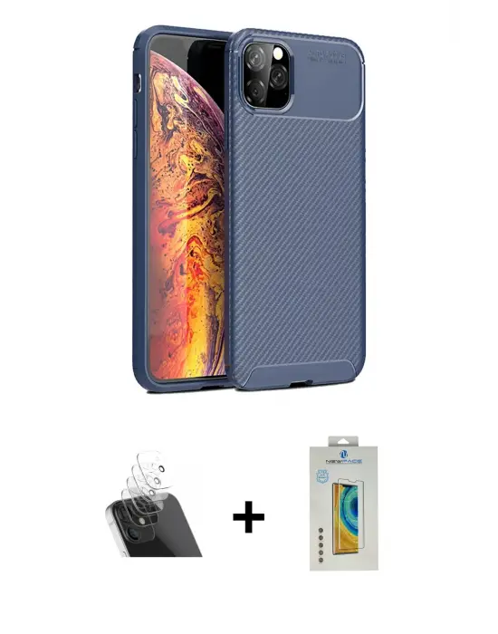 ieg™ iPhone 11 Pro Max Kılıf Eksen Form Prime - Siyah Polymer Nano Ekran Koruyucu + Kamera Lens Koruma Cam - SF