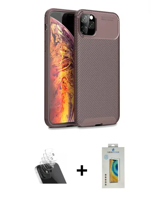 ieg™ iPhone 11 Pro Max Kılıf Eksen Form Prime - Siyah Polymer Nano Ekran Koruyucu + Kamera Lens Koruma Cam - SF