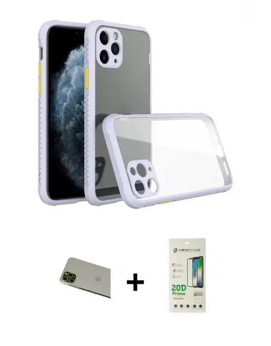 ieg™ iPhone 11 Pro Max Kılıf Nova Asil Özel Seri - Siyah 20D Premium Cam Ekran Koruyucu + Rainbow Kamera Lens Koruma Cam - YL