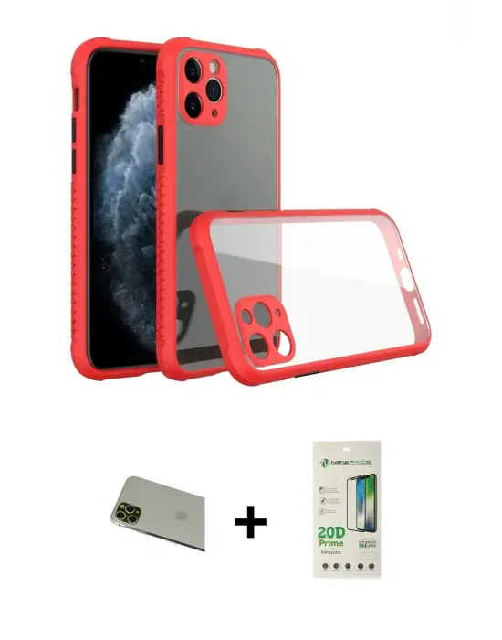 ieg™ iPhone 11 Pro Max Kılıf Nova Asil Özel Seri - Siyah 20D Premium Cam Ekran Koruyucu + Rainbow Kamera Lens Koruma Cam - YL