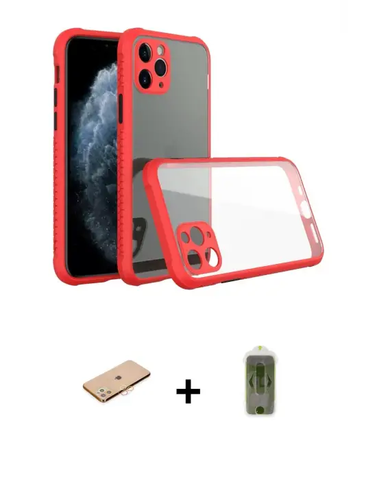 ieg™ iPhone 11 Pro Max Kılıf Nova Asil Özel Seri - Siyah Joko Magic 5D Hayalet Cam + Renkli Kamera Lens Koruma Cam - TU