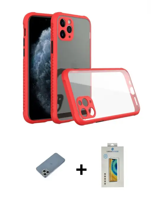 ieg™ iPhone 11 Pro Max Kılıf Nova Asil Özel Seri - Siyah Polymer Nano Ekran Koruyucu + Shine Kamera Lens Koruma Cam - GS