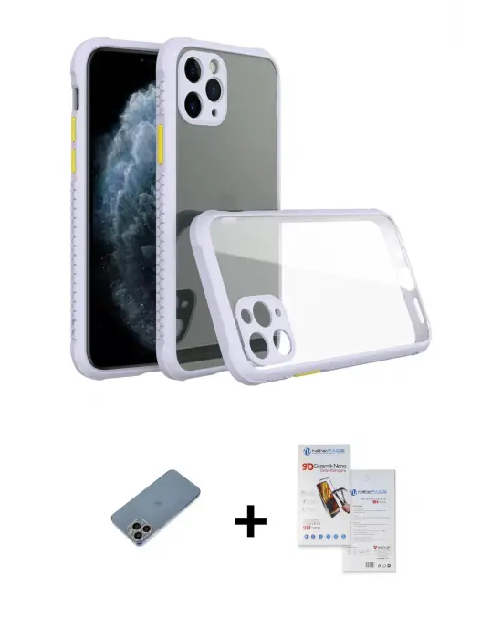 ieg™ iPhone 11 Pro Max Kılıf Nova Asil Özel Seri - Siyah Seramik Nano Ekran Koruyucu + Shine Kamera Lens Koruma Cam - GI