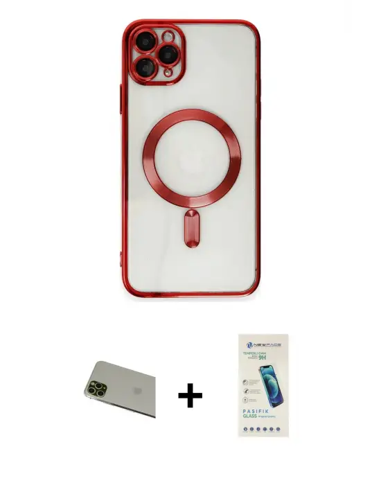 ieg™ iPhone 11 Pro Max Kılıf Nova Işık Özel Seri - Şeffaf Pasifik Cam Ekran Koruyucu + Rainbow Kamera Lens Koruma Cam - YL