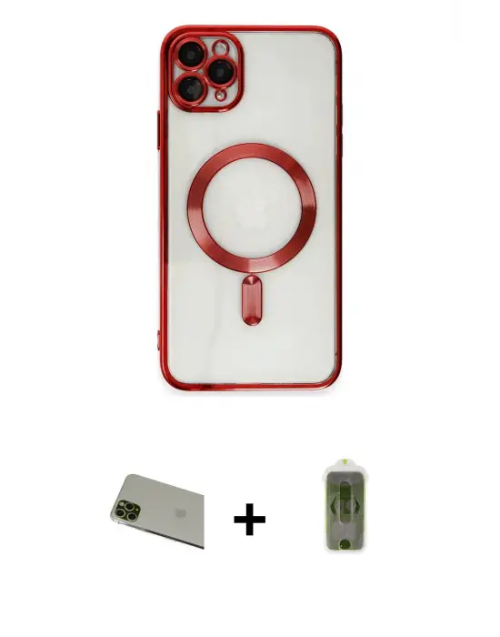 ieg™ iPhone 11 Pro Max Kılıf Nova Işık Özel Seri - Siyah Joko Magic 5D Hayalet Cam + Rainbow Kamera Lens Koruma Cam - YL