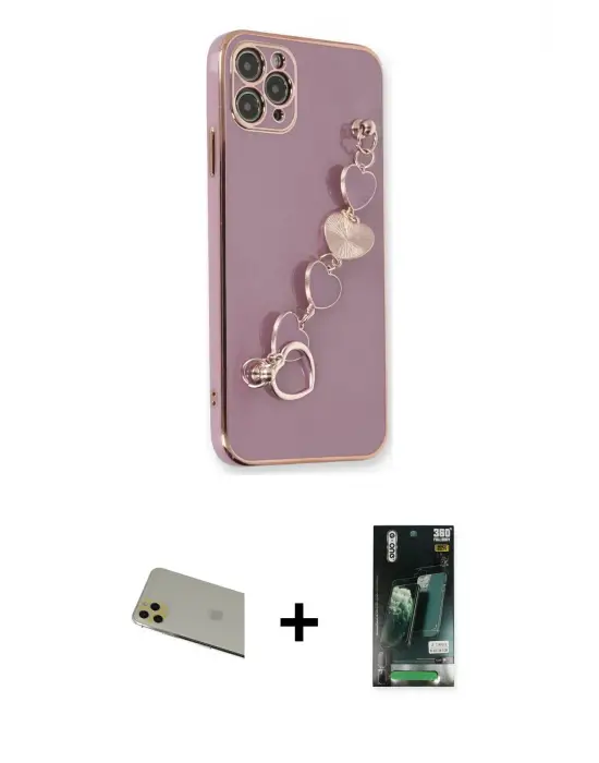 ieg™ iPhone 11 Pro Max Kılıf Nova Işık Prime - Siyah 360 Mat Full Body Arka Koruyucu + Rainbow Kamera Lens Koruma Cam - GD