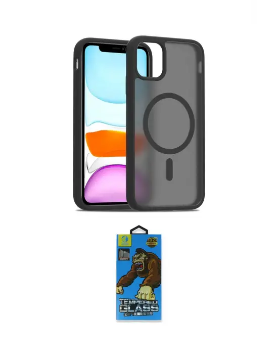 ieg™ iPhone 11 Pro Max Kılıf Siluet Minimal Prime - Siyah 18D Cam Ekran Koruyucu