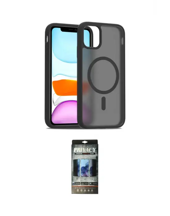 ieg™ iPhone 11 Pro Max Kılıf Siluet Minimal Prime - Siyah 34D Hayalet Izgaralı Cam