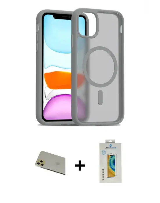ieg™ iPhone 11 Pro Max Kılıf Siluet Minimal Prime - Siyah Polymer Nano Ekran Koruyucu + Rainbow Kamera Lens Koruma Cam - GD