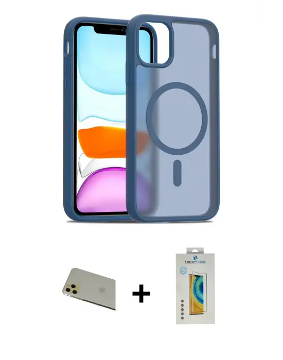 ieg™ iPhone 11 Pro Max Kılıf Siluet Minimal Prime - Siyah Polymer Nano Ekran Koruyucu + Rainbow Kamera Lens Koruma Cam - GD
