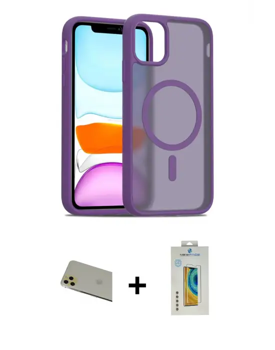 ieg™ iPhone 11 Pro Max Kılıf Siluet Minimal Prime - Siyah Polymer Nano Ekran Koruyucu + Rainbow Kamera Lens Koruma Cam - GD